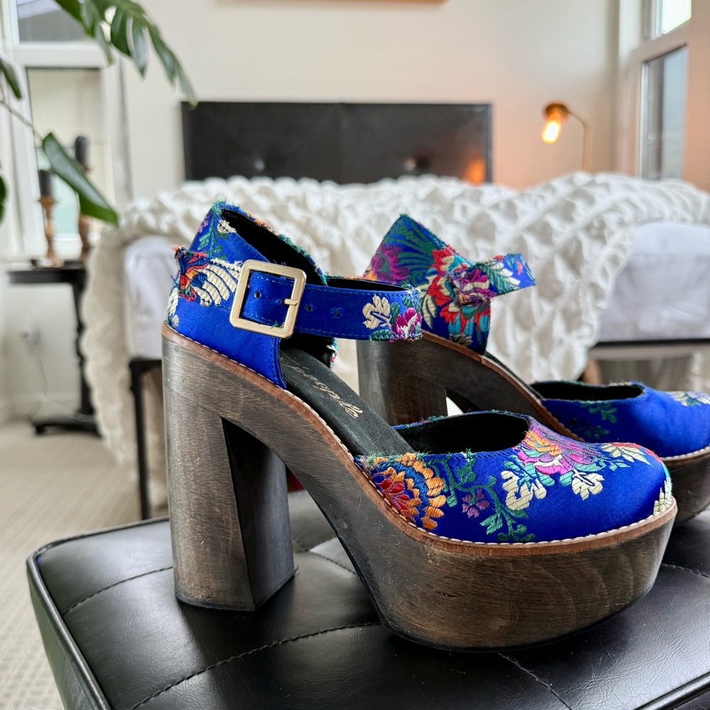 Free People Starlet Embroidered Wood Platform Pumps - Picture 2 of 10